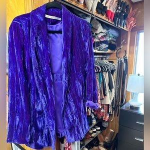 Alice + Olivia Wheaton Purple Crushed Velvet Wrap Blazer